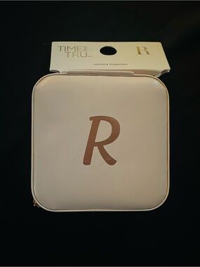 Letter R personalized vegan leather jewelry box storage travel